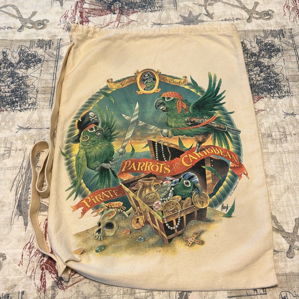 Vintage Disney Pirates of the Caribbean draw-string shoulder bag.